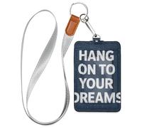 Hang on to Your Dreams! Leather Badge Holder Cute with Lanyard and 3-Card Capacity id Holder for Office Worker Nurse Teacher Student