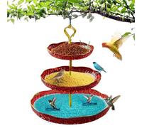 Hangable Bird Bath Bowl, 3-Tier Garden Outdoor Tray Birdbath, S-Shaped Hook Wildlife Feeder Plate, 9.45x17.72 Inches Food And Water Bowl For Patio, Garden, Backyard