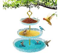 Hangable Bird Bath Bowl, 3-Tier Garden Outdoor Tray Birdbath, S-Shaped Hook Wildlife Feeder Plate, Food & Water Bowl for Patio, Garden, Backyard, 9.45 x 17.72 inches
