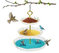 Hangable Bird Bath Bowl, 3 Tier Garden Tray, 9.45x17.72in Outdoor Birdbath, S Shaped Hook Feeder, Wildlife Food Water Plate, Patio Garden Decor for Backyard Bird Feeding Station