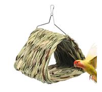 Hangable Bird Nest | Stable Triangle Hand Woven Parakeet Hut | Easy Installation Multifunctional Sleeping Bed with Metal Hook for Cockatiel Conure Made of Natural Dried Reed Grass and Rattan
