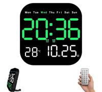 Hangable Standalone Large Digital Wall Clock - Square LED Display with Auto-Dimming, Temperature, Humidity, Date - Big Digital Clock for Bedroom, Office, Living Room (Green)