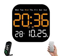 Hangable Standalone Large Digital Wall Clock - Square LED Display with Auto-Dimming, Temperature, Humidity, Date - Big Digital Clock for Bedroom, Office, Living Room (Orange)