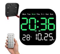 Hangable Standalone Square Clock - Large Digital Wall Clock with Remote Control, Auto-Dimming LED Display, Temperature, Humidity & Date, Big Digital Clock for Home, Office, Bedroom (Green)
