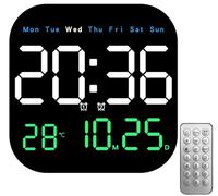 Hangable Standalone Square Clock, Large Digital Wall Clock with Remote Control-Wall/Desk Mount with Hidden Stand,Day/Temp/Date Display,Timer(3 Color)