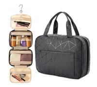 Hangable Toiletry Bag - Travel Organizer for Packing | Four Section Storage Layout with Rotating Hook System & Leak Resistant Fabric Design for Shampoo Carry Makeup Arrangement Skincare