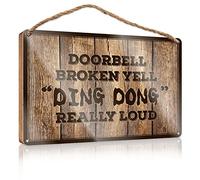 Hangding Wood Sign Doorbell Broken Yell Ding Dong Really Loud Wooden Sign Front Porch Decor Welcome Sign For Front Door(15X28CM)