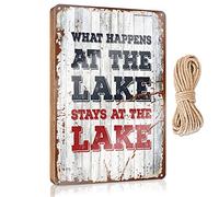 Hangding Wood Sign What Happens At The Lake Stays At The Wooden Sign Fall Outdoor Decor Man Cave Decor(15X28CM)