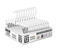 Hanger Central 12 Pack 14" Clear Skirt Hangers with Adjustable Clips, Non-Slip Plastic Pant Hangers, Slim Clip for Pants, Skirts, Shorts, 360-Rotating Swivel Hook…