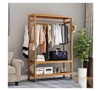 Hanger Coat Rack 360°Rotation Clothing Rails Bamboo Garment Rack With Wheels Open Wardrobe Coat Stands Organizer With Shoe Rack Shelf For Bedroom Entryway Boutiques (Color : B, Size : 80Cm)