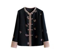 HangErFeng Women Silk Cardigan Embroidered Jacquard Lightweight Everyday Jacket 365, Black, Small