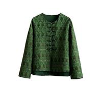 HangErFeng Women Silk Shu Brocade Long Sleeve Jacquard Lightweight Versatile Jacket 364, Green, Large