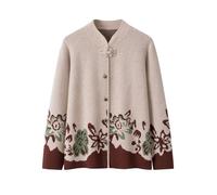 HangErFeng Women Wool Thickening Knit Versatile Cardigan Long Sleeves Sweater 1969, Beige, 5X-Large-6X-Large