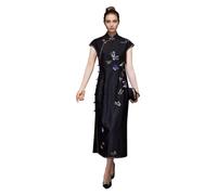 HangErFeng Women's Fragrant Cloud Silk Embroidered Cheongsam Dress 3829, Black, 3XL