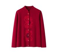 HangErFeng Women's Wool Knit Sweater Jacquard Cardigan 1947, Red, 4XL-5XL