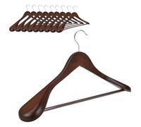 Hangerman Natural Wooden Suit Hangers, 10 Pack Wood Coat Hangers, Jacket Outerwear Shirt Hangers, Glossy Finish with Extra Wide Shoulder, 360 Degree Swivel Hooks Anti-Slip Bar with Rubber
