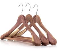 Hangerworld 3 Cedar Wood 45cm Suit Clothes Coat Garment Broad Ended Hangers with Non-Slip Ridged Trouser Bar
