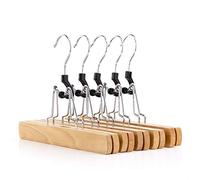 HANGERWORLD 5 Natural Wooden 25cm Trouser Skirt Kilt Garment Clamp Hangers with Red Felt Lining