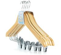 Hangerworld 5 Natural Wooden 45cm Wooden Clothes Coat Garment Hangers with Trouser Skirt Clips