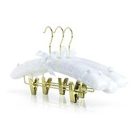 HANGERWORLD 5 Pack White Satin Padded Coat Hangers with Clips for Trousers/Skirts and Non Slip Buttons