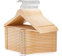 HANGERWORLD Box of 30 Wooden 45cm Coat Clothes Garment Hangers with Non Slip Trouser Bar (Natural)