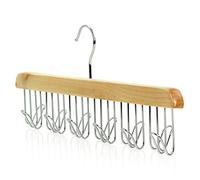 HANGERWORLD Natural Wooden Belt Tie Jewellery Accessory Space Saving Organiser Hanger with Metal Hook