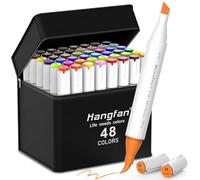 hangfan Alcohol Markers, 48 Colour Dual Tip Brush & Chisel -Markers for Adult Colouring Books & Professional Sketching | Includes Blender & Case, Ideal for Artists & Adult Colouring
