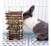 Hanging Apple Wood Rabbit Hay Feeder - Guinea Pig Grass Holder with 2 Hooks Biting Resistant Small Animals Chew Toy, Feeding Hay Manager Shelf for Chinchilla Bunny Hamster Gerbil Holiday Presents