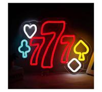 Hanging Art Neon Signs Balanar 777 Neon Sign for Wall Decoration Playing Cards Lamp USB Powered for Kids Bedroom Game Room Party 35cm×26cm