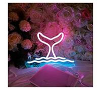 Hanging Art Neon Signs Blue Whale Tail Wave Neon Sign USB Powered Dimmable Fish Tail Neon, for Bedroom Shop Home Party Wall Decoration 50.8cm×50.8cm(Pink)