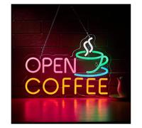 Hanging Art Neon Signs Coffee Open Neon Sign LED Light Wall Decor for Business Shop Store Bar Party Man Cave USB Powered for Friend Boss