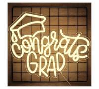 Hanging Art Neon Signs Congrats Grad Neon Sign Graduation Cap Light Dimmable USB Powered for Class Room Backdrop Celebration 35cm×30.4cm