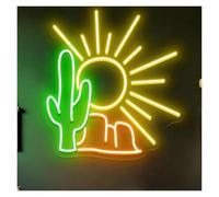 Hanging Art Neon Signs Desert Sun Cactus Neon Sign Western Desert Neon Sign Sun Mountains Cactus Wall Art Nature Aesthetic Decor 45cm(B)