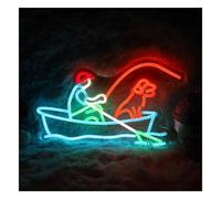 Hanging Art Neon Signs Fishing On The Boat LED Neon, USB Powered Dimmable LED Neon, Suitable For Game Room, Party Wall Decoration 24.9x42.9cm