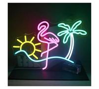 Hanging Art Neon Signs Flamingo Sun Palm Tree Neon Sign USB Powered Dimmable Flamingo Neon, for Bedroom Party Wall Decoration 26.8cm×40cm