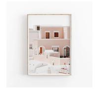 Hanging Art Neon Signs Greek Cityscape Canvas Painting No Frame Santorini Retro Architecture Wall Art Modern Poster Home Decor(B,50x70cm)