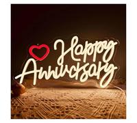 Hanging Art Neon Signs Happy Anniversary Neon Signs USB Dimmer Switch LED Light Up for Wedding Party, Engagement, Festival 21cm×40cm