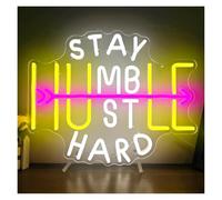 Hanging Art Neon Signs Humble Hustle Neon Sign USB Powered Dimmable Neon Light for Gym Room Bedroom Party Wall Decoration 30cm×37.5cm(Yellow)