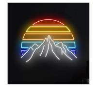 Hanging Art Neon Signs Mountain Sunset Neon Sign Sunrise Mountain Rainbow Nature Landscape Art Wall Decor Bar Home Office 38cm