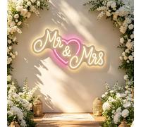 Hanging Art Neon Signs Mr & Mrs Wedding Light Sign Dimmable USB Powered LED Neon Sign Personalized Rromantic Signs for Wall Decor for Engagement Weddings Cafe Wedding Photo Wall (D 15 in × W 12.6 in)
