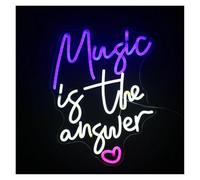 Hanging Art Neon Signs Music is The Answer Neon Signs USB Powered, Lettera Neon Lights Suitable for Wall Decor Dimmable Night Lights 32cmx42cm(A)