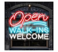 Hanging Art Neon Signs Open Walk Ins Welcome Neon for Wall Decoration, Business Signs Bar Bar Restaurant Neon 24.3cmx39.8cm