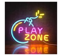 Hanging Art Neon Signs Play Zone Neon Sign Light USB Powered for Bedroom Game Room Pub Gaming Area Wall Decoration 35cm×32cm