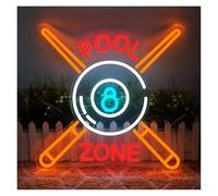 Hanging Art Neon Signs Pool Zone Signboards LED Neon Light Acrylic Sign USB for Billiards Room Gaming Room Bar Club Wall Art Decor 40cm×40cm