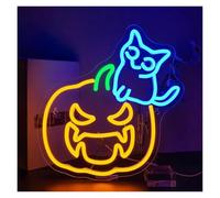 Hanging Art Neon Signs Pumpkin Cat Neon Sign USB Powered Dimmable Ghost Wizard, for Home Bar Club Party Wall Decoration 32cm×34cm
