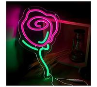 Hanging Art Neon Signs Rose Flower Neon Sign USB Powered Dimmable Pink Rose, for Playroom Shop Party Wall Decoration 22.5cm×36.5cm