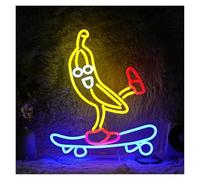Hanging Art Neon Signs Skateboard Banana Neon Light Dimmable LED Neon Sign for Wall, Party, Club Barm Room Decor Birthday Surprise 30CM×37.7CM