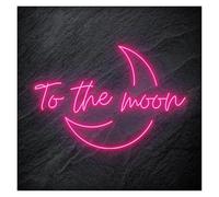 Hanging Art Neon Signs to The Moon Neon Sign USB Powered Dimmable, for Bedroom Shop Library Party Wall Decoration 28cm×40cm(Pink)