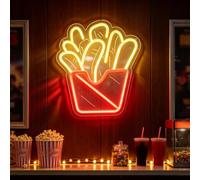 Hanging Art Neon Signs USB Powered French Fries Neon Lights for Adjustable Brightness Fried Potato Chips LED Light for Fast Food Street Restaurant Business Decor (D 11.8 in × W 14.2 in)