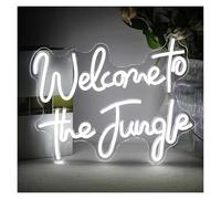 Hanging Art Neon Signs Welcome to Jungle Neon Sign USB Powered Night Light Dimmable, for Bedroom Home Bars Wall Decoration 32cm×39cm(White)